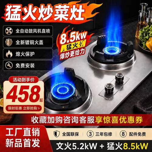 家用商用猛火燃气灶嵌入式双灶天然气液化气家宴霸王灶台式双头