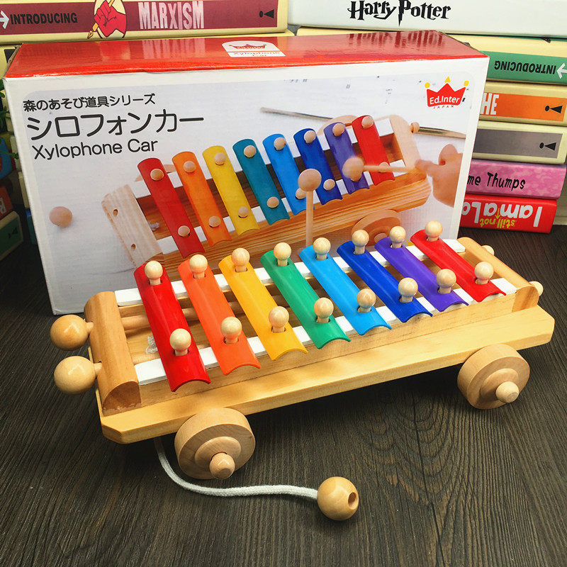 木质ED八音敲琴车玩具木制敲琴拖拉婴幼儿学步车宝宝益智木制玩具