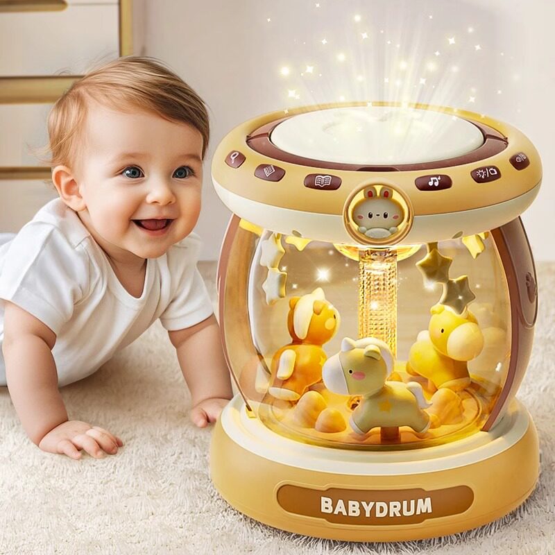 婴儿玩具音乐拍拍鼓0-6-12个月宝宝早教益智旋转木马手拍鼓