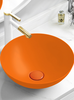 橙色台上盆陶瓷洗手池洗手盆洗脸盆圆形洗漱盆家用洗面盆单盆水池