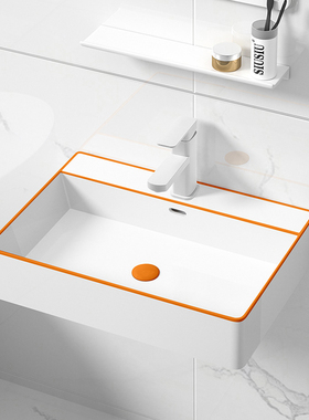 橙色边方形洗脸盆陶瓷小号壁挂盆洗手盆挂墙式水池水盆洗漱面盆