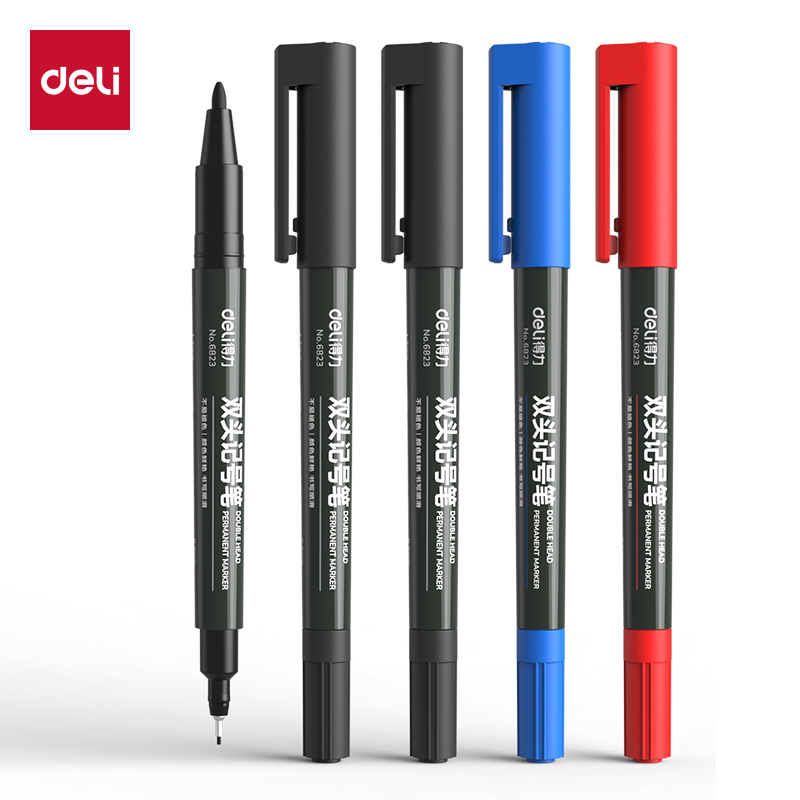 得力6823勾线笔漫画描边描线动漫设计勾边笔手绘绘图笔画笔套装学生用美术线稿笔小双头彩色记号笔