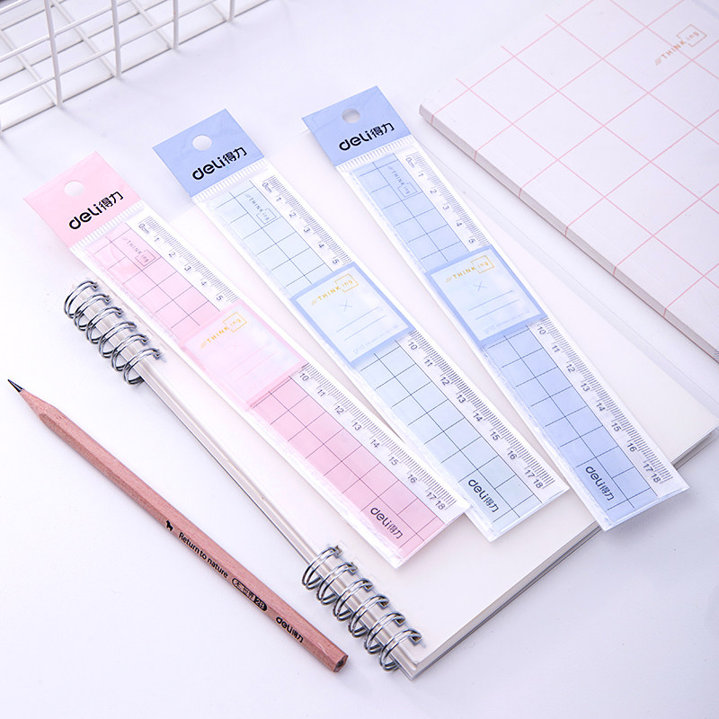 得力6235直尺塑料18cm厘米带波浪线透明尺子文具尺绘图制图工具刻度尺子带波浪纹格尺