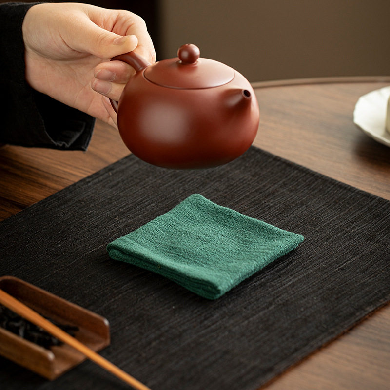 日式加厚双层纯色棉麻吸水茶巾 茶道抹布功夫茶具零配茶桌毛巾