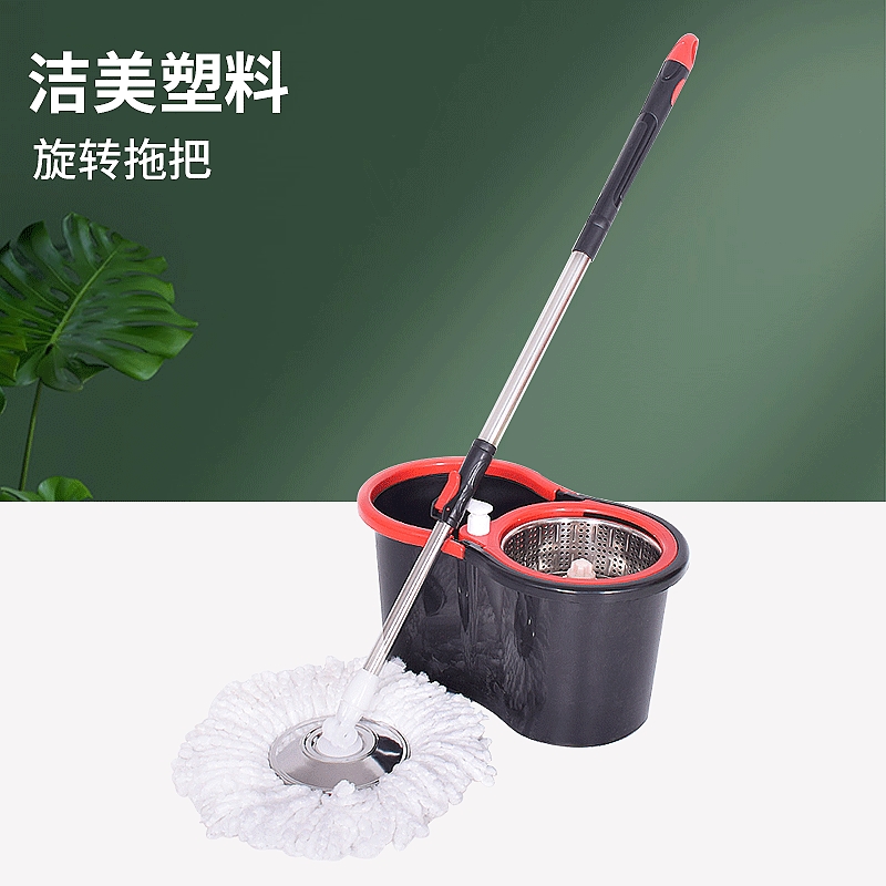 厂家双驱动旋转拖把旋转双驱动拖把不锈钢杆带轮免手洗拖把