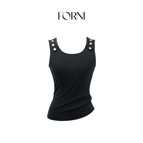 FORNI/YOYO “Spicy暗黑辣妹”U领宽肩带遮副乳棉修身纽扣背心