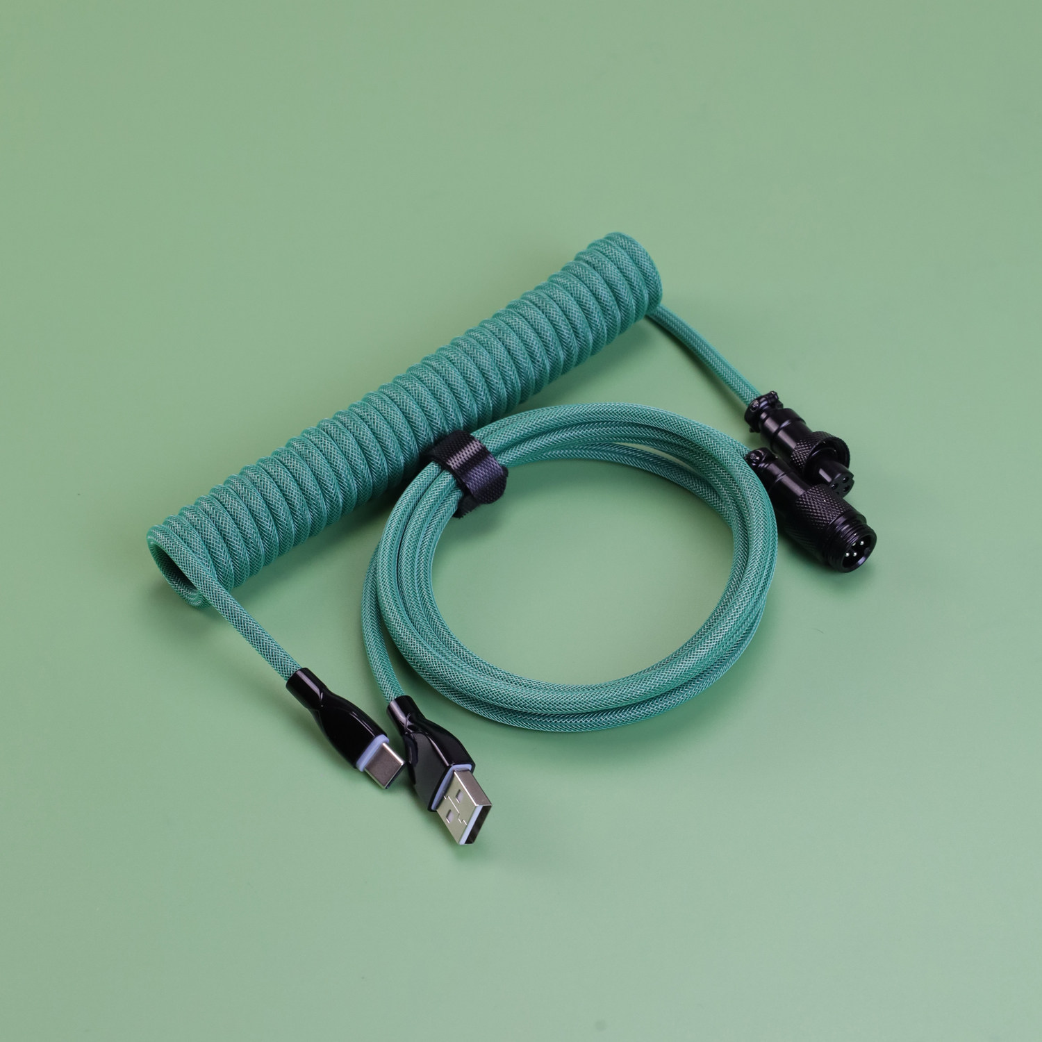 战蛛墨绿色航插线客制化机械键盘数据线螺旋线加强筋type-c编织线