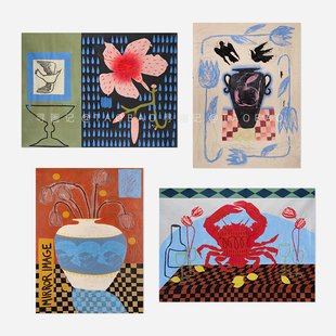 花瓶花卉艺术中古文艺小众纸质装 饰挂画海报内芯高清艺术微喷法式