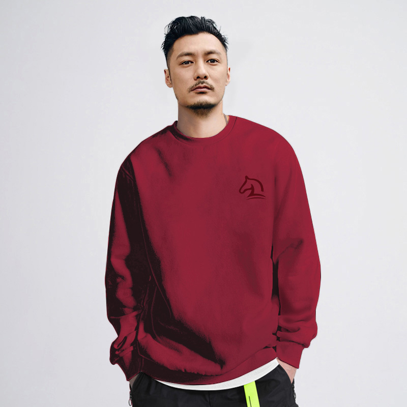 马年本命年酒红加绒卫衣男秋冬