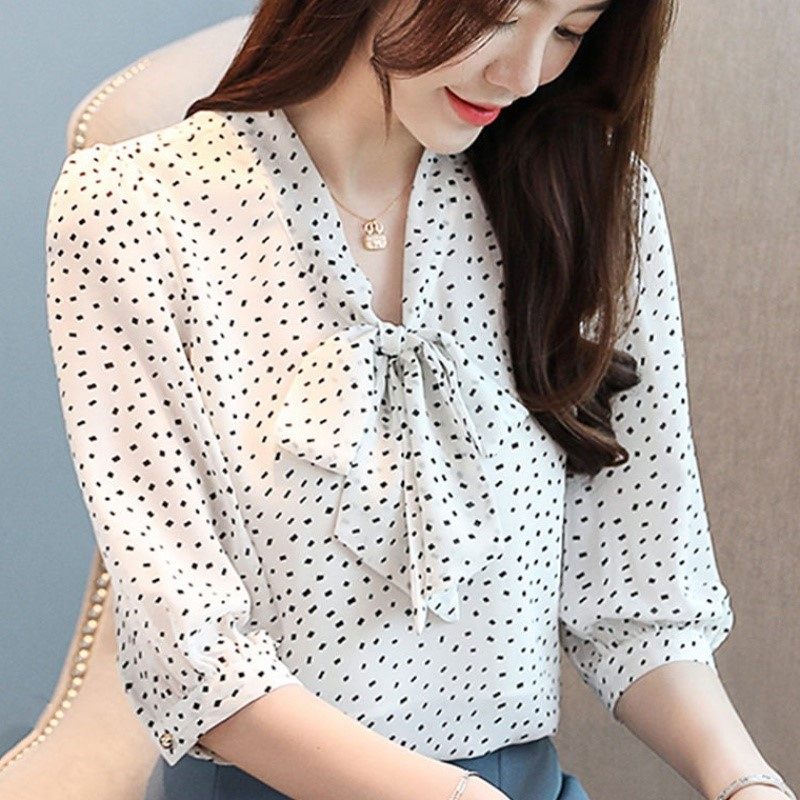 上衣系带蝴蝶结秋季女2019早秋新款雪纺七分袖波点衬衫遮肚子小衫|msdalam kategori Butik wanita / wanita, baju lace/baju chiffon - dari Buy2taobao.com untuk memberikan perkhidmatan ejen Taobao profesional membeli