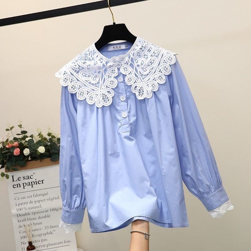 蕾丝花边娃娃领衬衫女长袖2019春装新款韩范宽松休闲衬衣大码上衣|msdalam kategori Butik wanita / wanita, shirt - dari Buy2taobao.com untuk memberikan perkhidmatan ejen Taobao profesional membeli