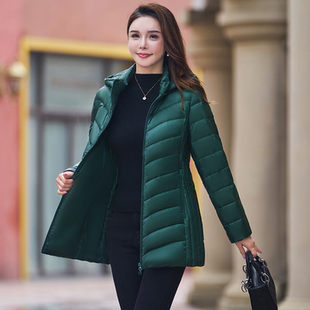 雪中飞轻薄羽绒服女中长款冬季2025新款时尚大码中年妈妈薄款外套