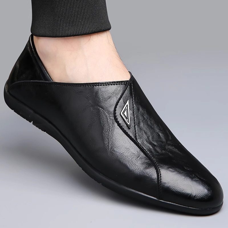 皮鞋男士夏季透气商务正装休闲男鞋2025新款一脚蹬乐福豆豆鞋男款