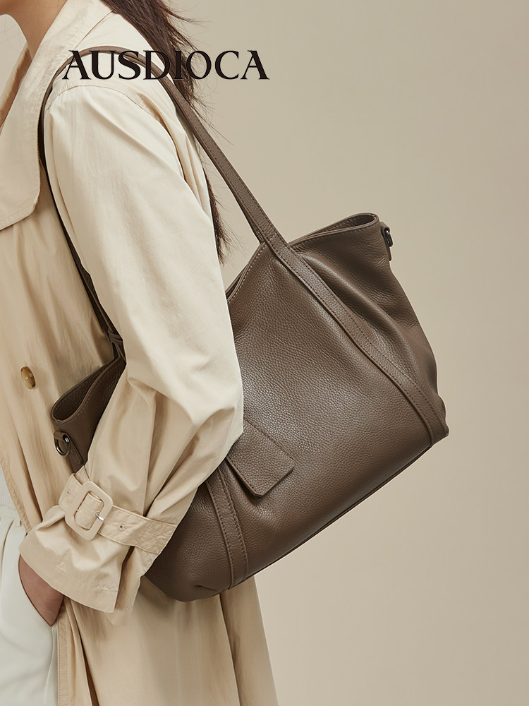 Women's Genuine Leather Bag 2025 New Large Capacity Tote Bag Commuter Shoulder And Crossbody Bag Top Grain Cowhide - Thumbnail 3