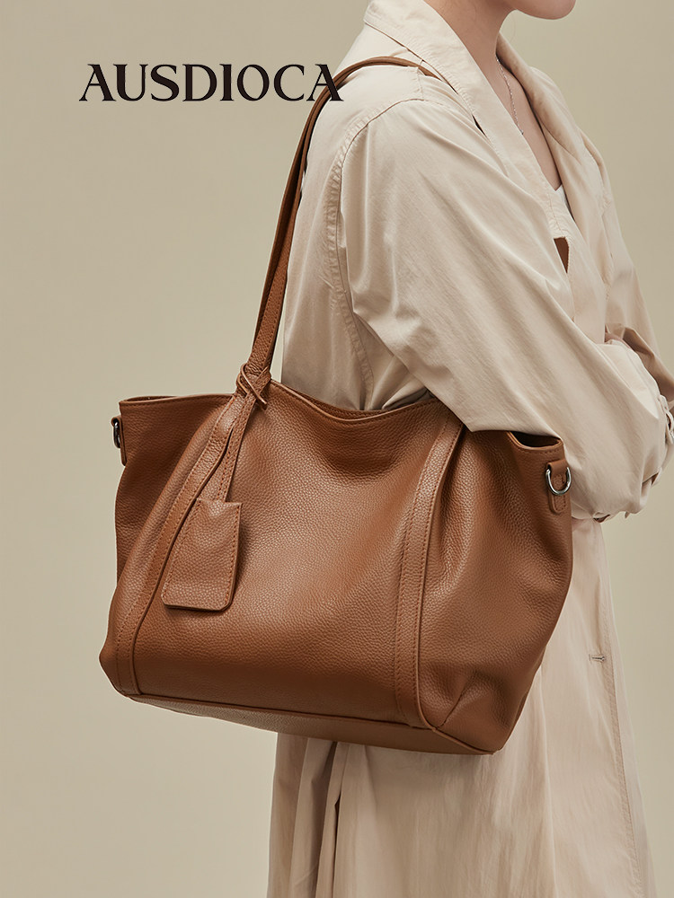 Women's Genuine Leather Bag 2025 New Large Capacity Tote Bag Commuter Shoulder And Crossbody Bag Top Grain Cowhide