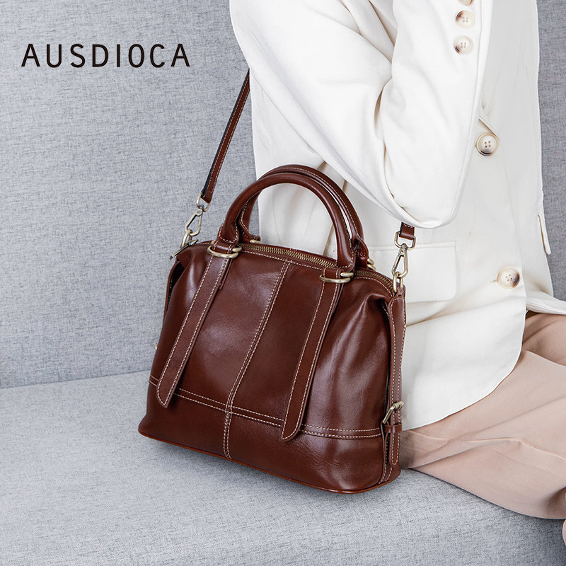 真皮斜挎包女2024新款时尚大容量贝壳包头层牛皮女士单肩手提包女