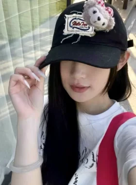 可爱雪莉玫刺绣棒球帽玩偶防晒夏季鸭舌帽小熊立体卡通网红小红书