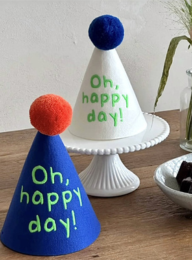 ins同款oh happyday无纺布帽子生日派对布置氛围道具宝宝少女心