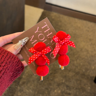 糖葫芦串红色毛球发夹女喜庆侧边夹子新年氛围感波点蝴蝶结头饰