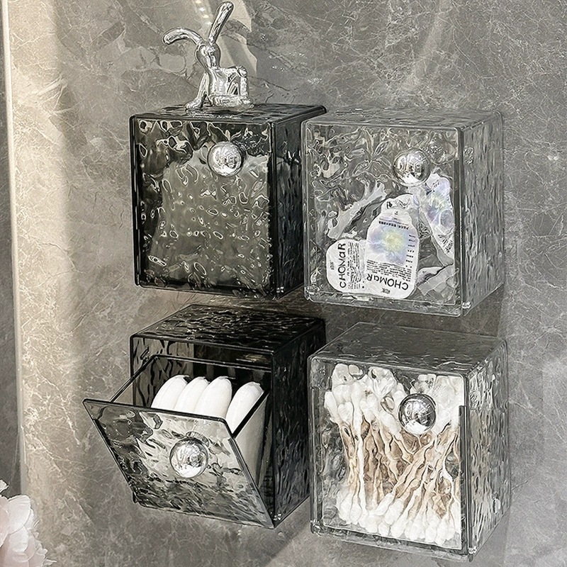 轻奢水波纹高颜值化妆棉收纳盒卫生间壁挂式口红棉签卸妆棉置物