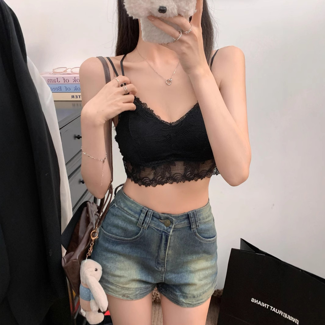 纯欲风性感蕾丝吊带背心女带胸垫内搭修身显瘦打底美背抹胸上衣