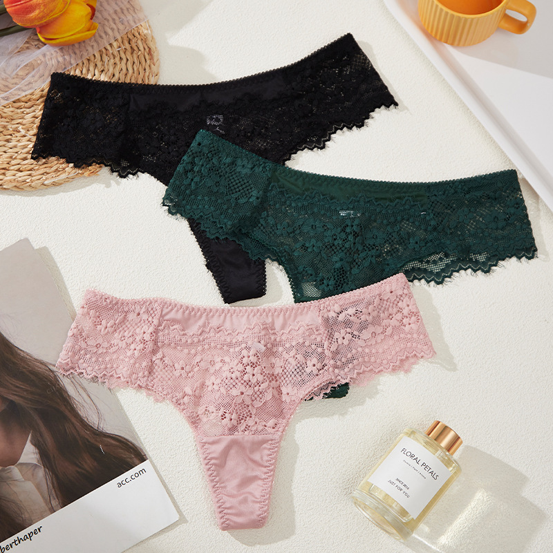 跨境拼接蕾丝低腰高弹女士纯欲棉裆性感透气诱惑内裤女