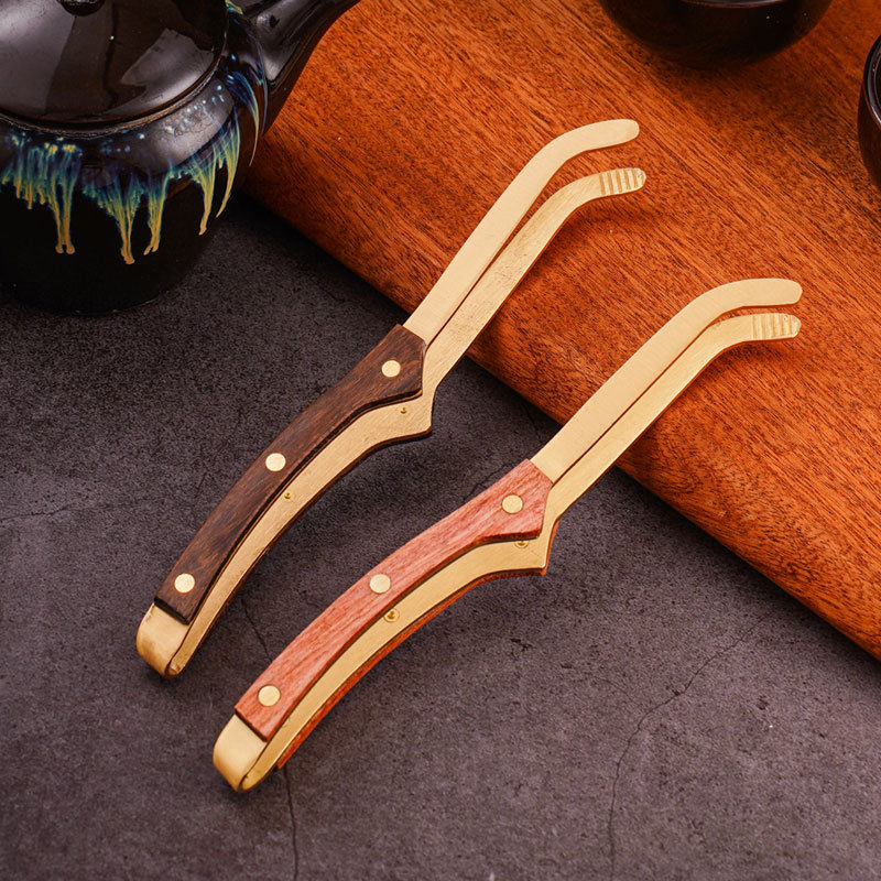 铜木茶夹黄铜茶夹子茶杯夹子铜茶夹镊子茶具配件高档实木茶夹子