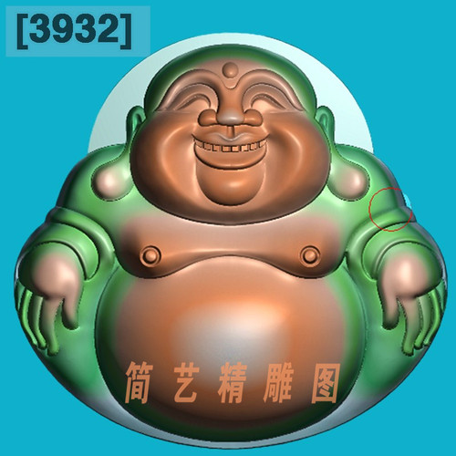 3932新正装大肚佛弥勒佛笑佛挂件精雕图玉雕电脑雕刻浮雕图灰度图