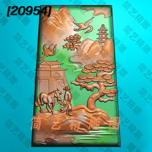 精雕图jdp玉雕图梯形山水人物浮雕图灰度图bmp