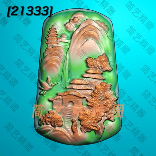 玉雕图精雕图梯形山水浮雕图灰度图bmp