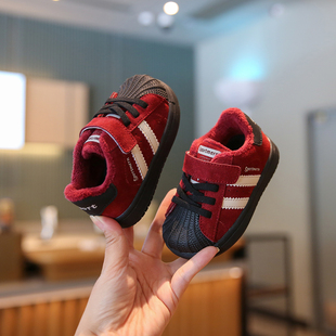 小步点女宝宝学步鞋冬季加绒男宝二棉鞋婴儿软底鞋子防滑儿童板鞋