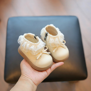 女宝宝鞋子小皮靴冬季加绒棉鞋婴幼儿软底学步鞋公主短靴女童靴子