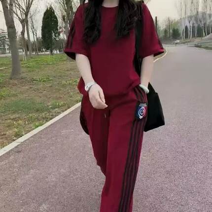 大码女装2025新款夏季洋气时尚休闲运动服短袖长裤套装宽松两件套