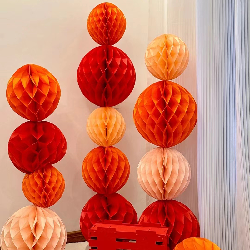 蜂窝球立柱纸拉花灯笼生日派对装饰婚房布置用品订婚背景装扮用品