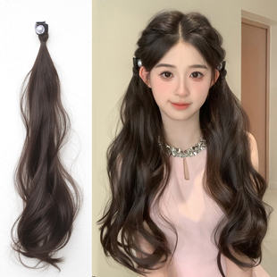 千金公主头假发发束珍珠小抓夹双马尾蓬松增发量假辫子卷发接发条