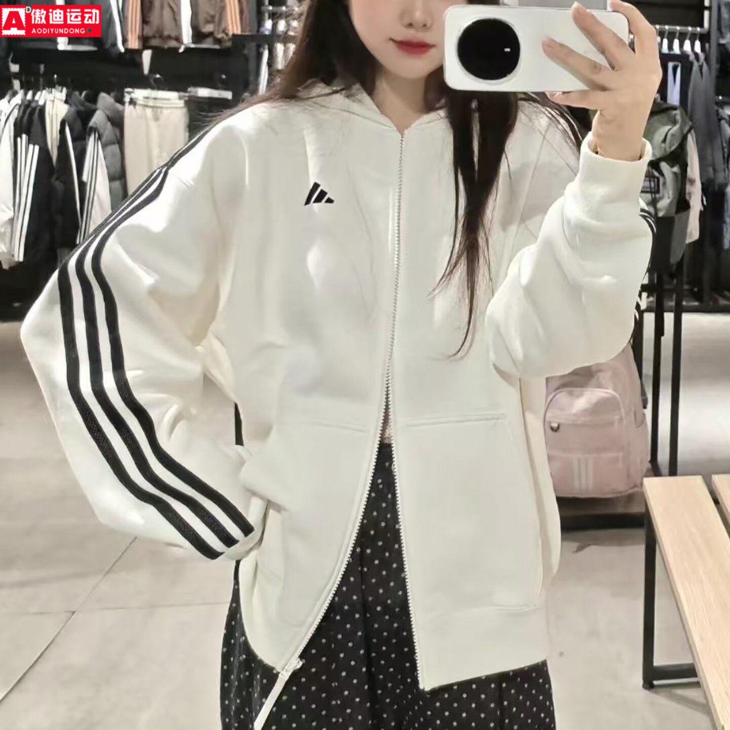 Adidas 阿迪达斯外套女2026冬款宽松抓绒保暖休闲连帽卫衣 KZ1559