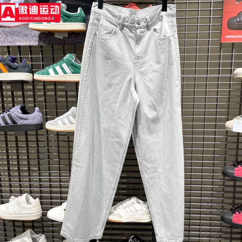 阿迪达斯三叶草男裤2026春新款纯棉滑板风阔腿牛仔裤运动裤KS6845