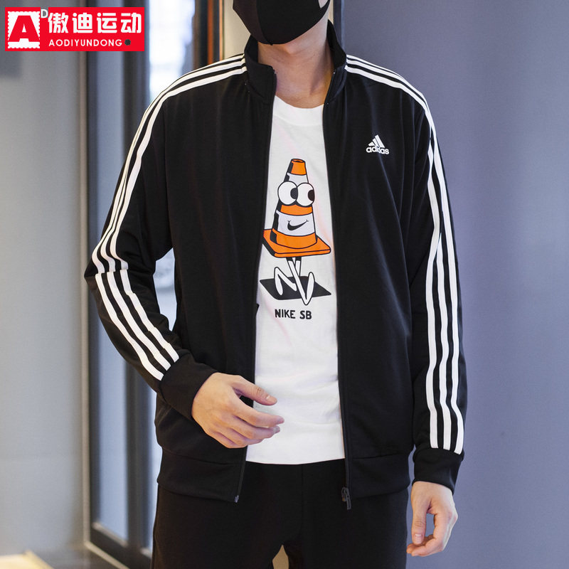 经典三条纹户外运动健身休闲外套图片