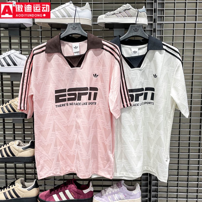 阿迪达斯Adidas三叶草女子2026夏新款粉色上衣休闲运动球衣KG3611