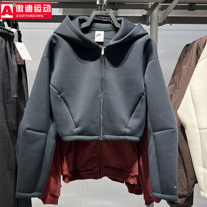 NIKE耐克女装外套2025冬宽松针织短款连帽跑步运动夹克HV2077-010