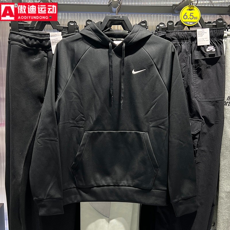 耐克男装卫衣2025冬季宽松印花加绒运动训练连帽套头衫IO7833-010