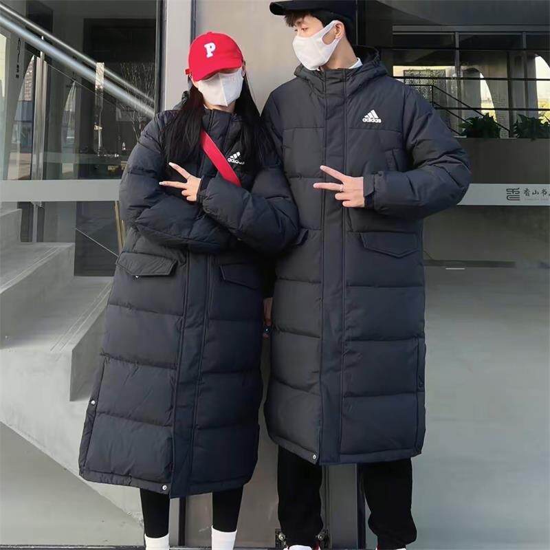 阿迪达斯男女款冬季中长款户外运动保暖防风休闲连帽羽绒服GK0664