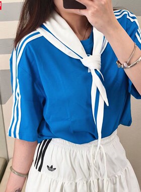 adidas阿迪达斯女子2026夏新款三条纹短款T恤纯棉短袖上衣 KZ4180