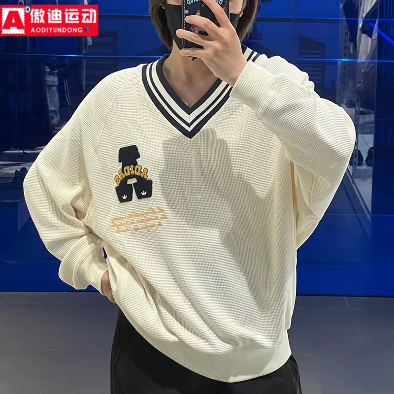 阿迪达斯三叶草女套头衫2024冬季新款针织V领休闲卫衣JD6377 6378