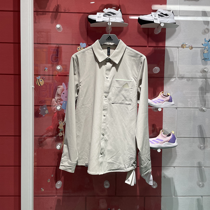 阿迪达斯长袖复古翻领休闲衬衫