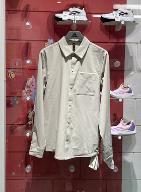 阿迪达斯男装2024春款透气复古翻领休闲上衣长袖衬衫 JE8598 8599