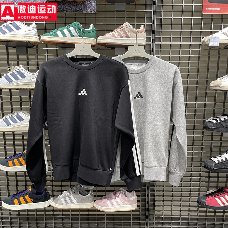 阿迪达斯上衣男2025冬新款加绒保暖圆领卫衣套头衫 JE6304 JE6308