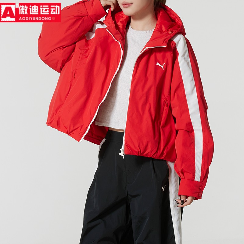 PUMA彪马女装2026春季复古T7防风保暖夹棉连帽夹克外套 637441-11