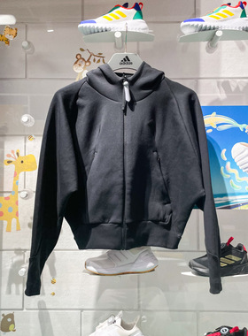 阿迪达斯女装2024春季款宽松针织休闲连帽上衣运动夹克外套IN5128