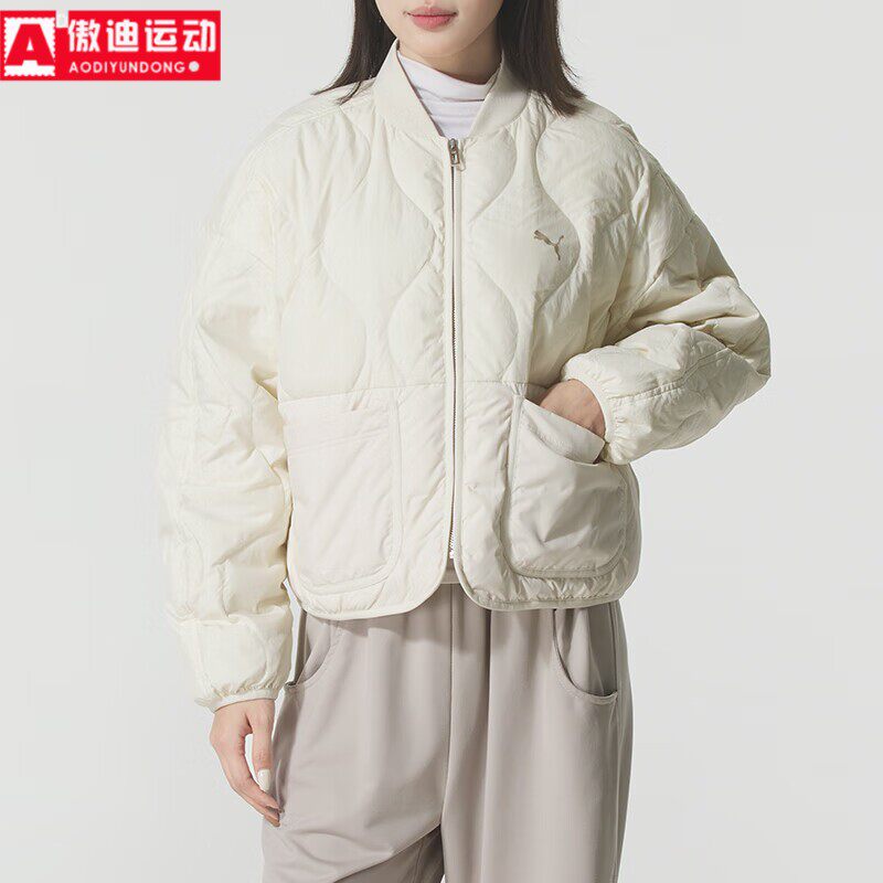 彪马女子羽绒服2025冬新款宽松棒球领保暖短款休闲外套 635502-87